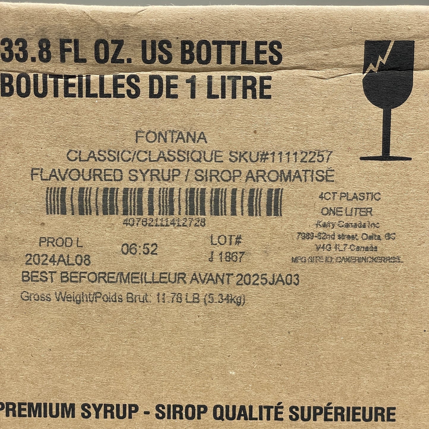 STARBUCKS (4 PACK) Fontana Classic Syrup 33.8 fl oz/bottle BB 01/25