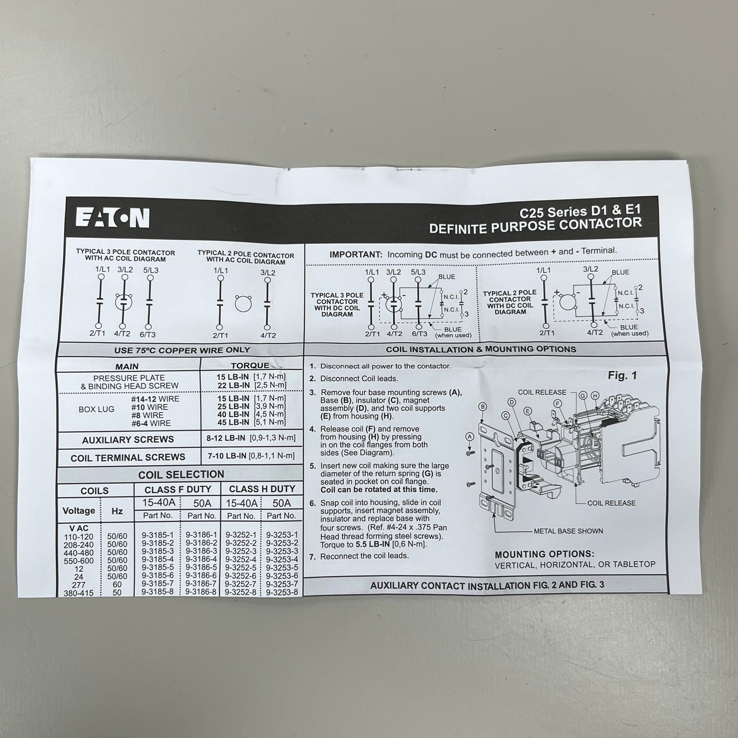 EATON Definite Purpose Contractor 3 Poles 208/240V Series E1 Black 3.5" x 4" 4118 (New)