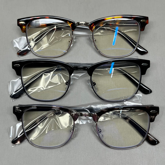 ZXYOO 3 Pack Classic Retro Reading Glasses 2.25x Magnification Strength (New)