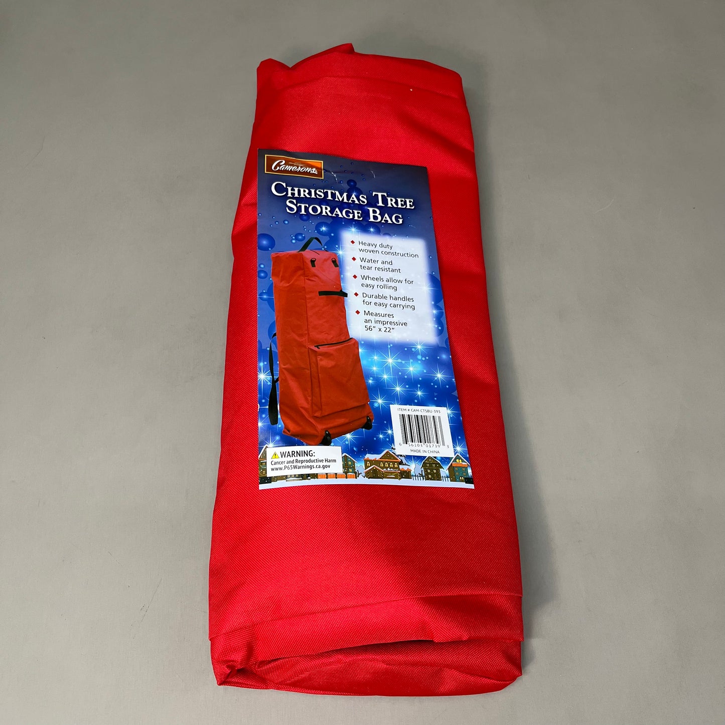 ZA@ CAMERONS Christmas Tree Storage Bag With Wheels 56" x 22" Red CAM-CTSBU-393 (New)