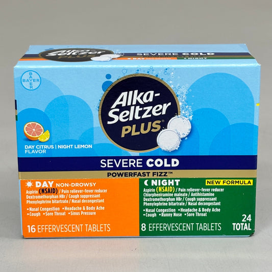 ZA@ ALKA-SELTSER PLUS (2 PACK, 24 TABLETS EACH) Severe Cold 16 Day + 8 Night Tabs BB 03/26 C