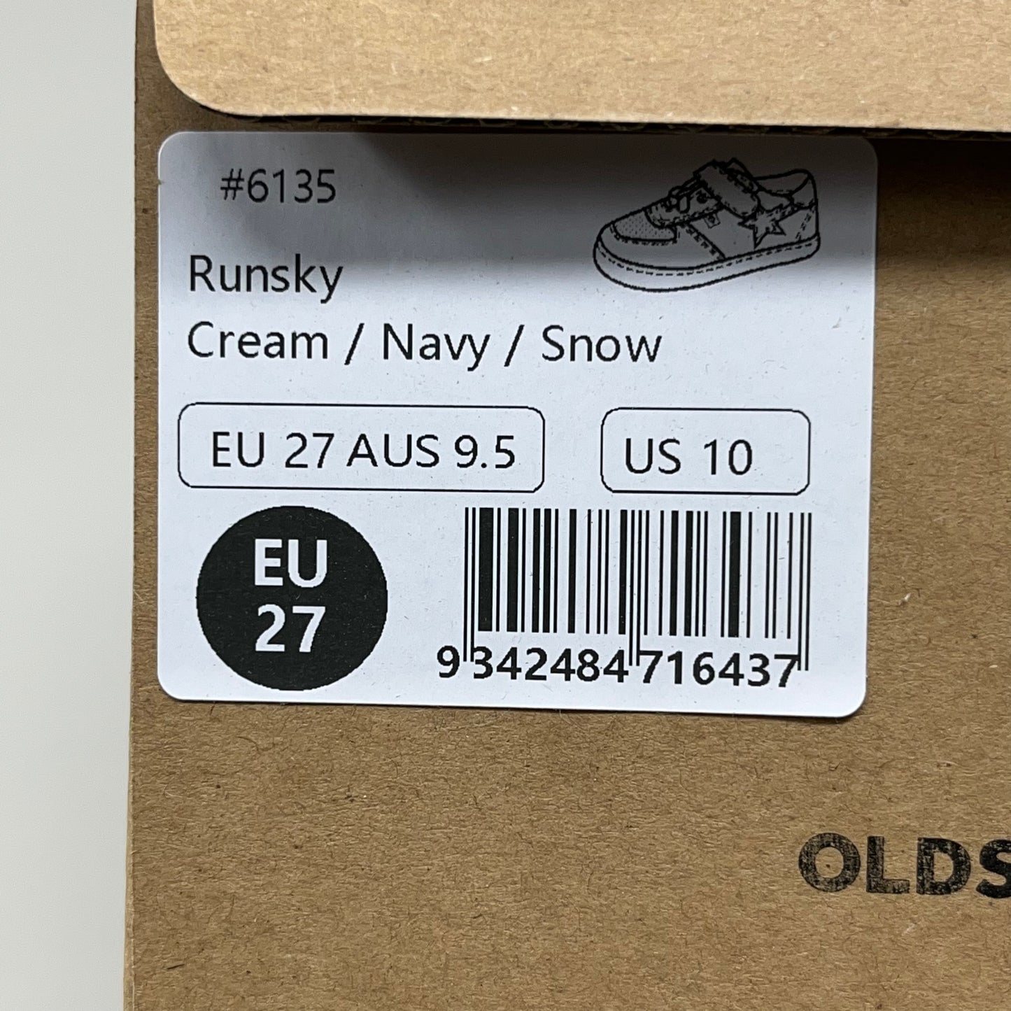 OLD SOLES Runsky Sneakers Leather Shoe Kid’s Sz 27 US 10 Cream/Navy/Snow #6135