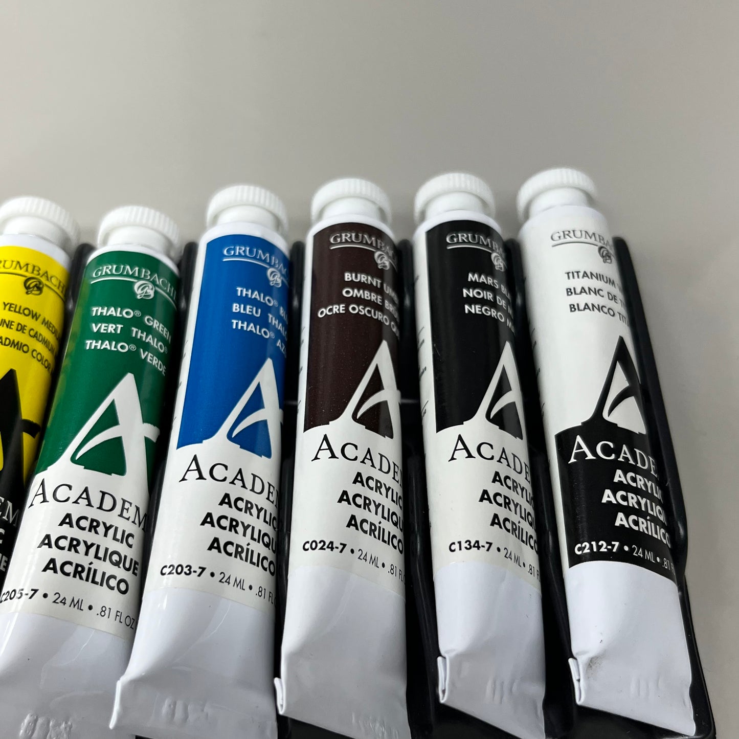 GRUMBACHER Academy Acrylics Paint 10-Color Set 24ml / .81 fl oz Tubes C1030 (New)