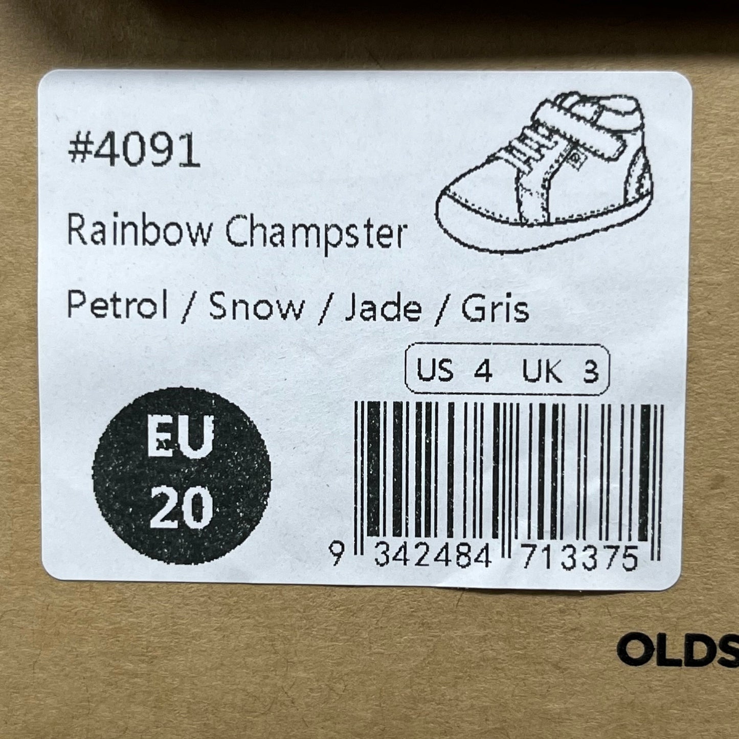 OLD SOLES Baby Rainbow Champster Leather Shoe Sz 19 US 3 Petrol/Snow/Jade/Gris #4091