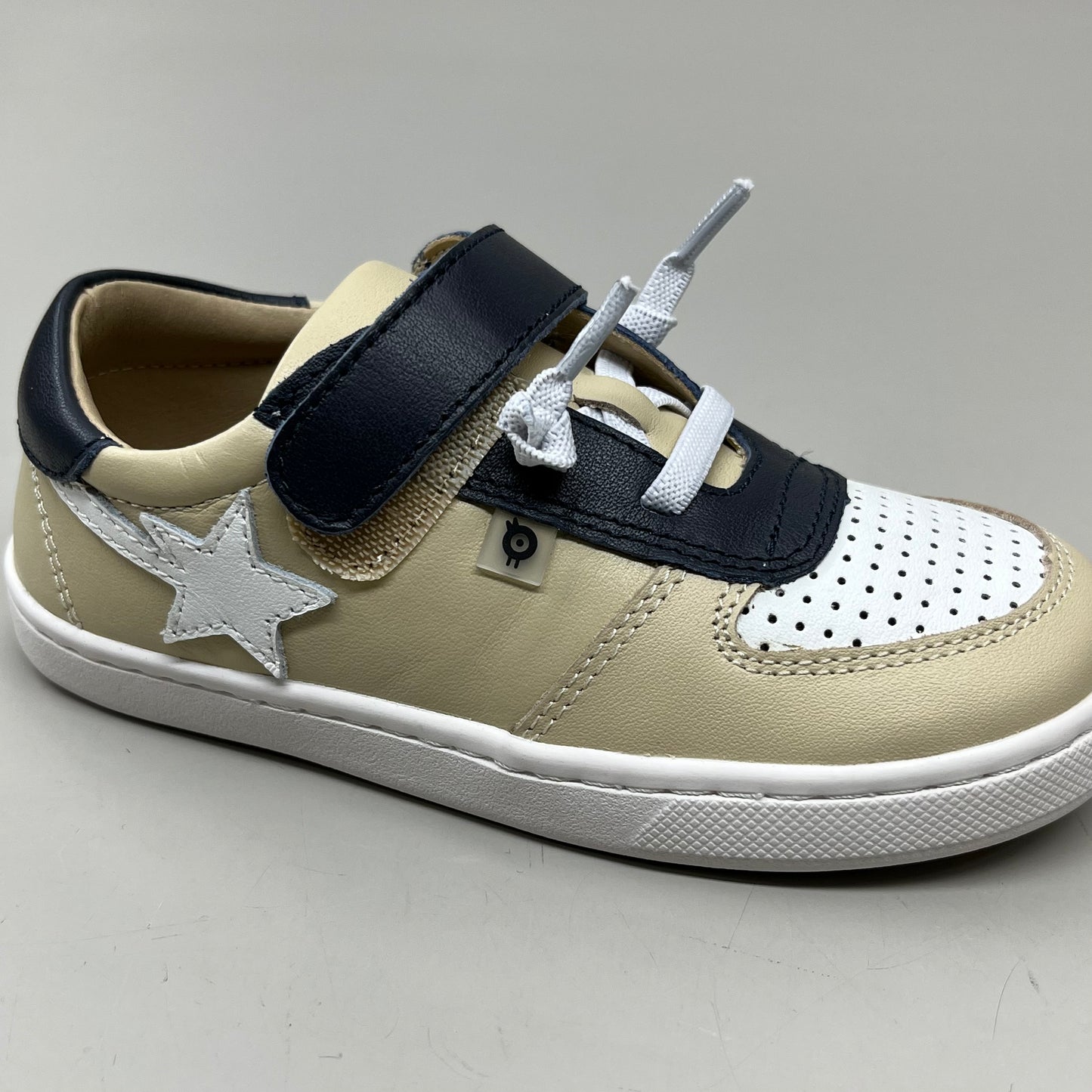 OLD SOLES Runsky Sneakers Leather Shoe Kid’s Sz 24 US 8 Cream/Navy/Snow #6135
