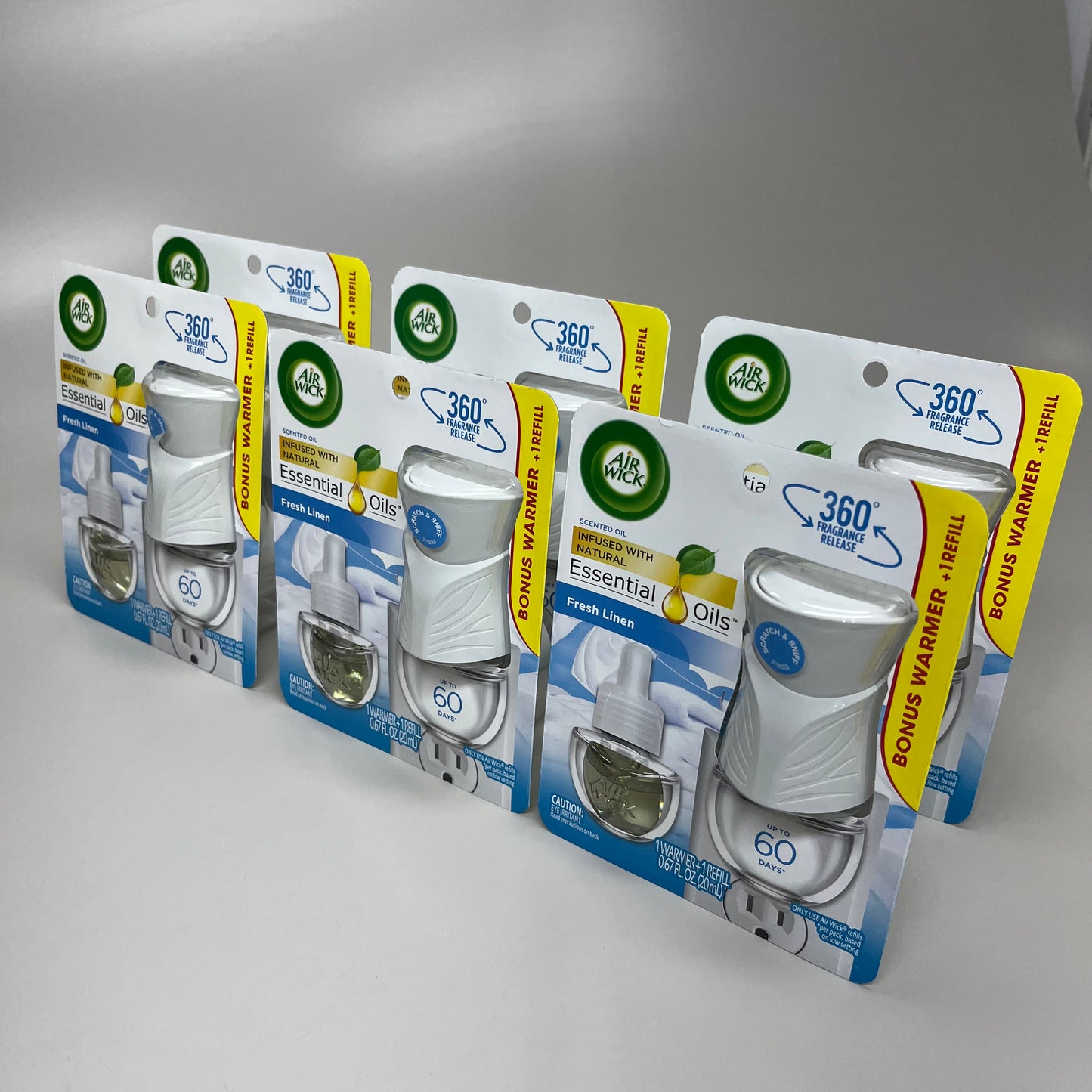 AIR WICK 6-PK! Plug in Air Freshener w/ Fresh Linen scent & essential oils (New)