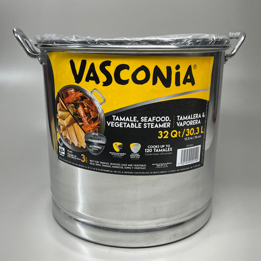 VASCONIA Steamer Pot w/ Lid & Tray Aluminum 13.5” 32 QT 30.3 L 713413 (New)