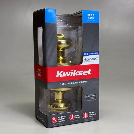 KWIKSET Bed & Bath Door Knob w/ Microban Polished Brass 97300-827