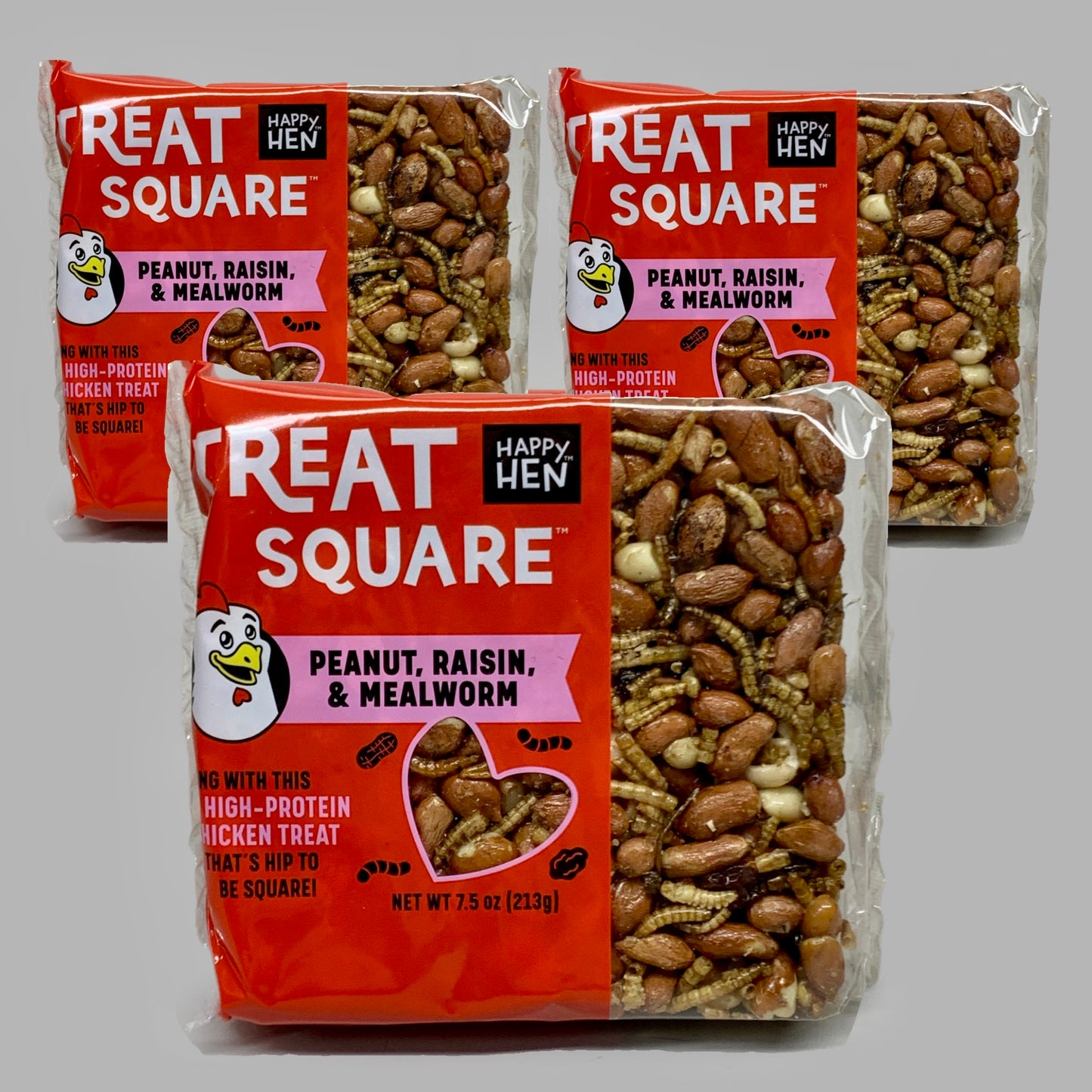 HAPPY HEN (3 PACK) Treat Square Peanut, Raisin & Mealworm 7.5 oz 855297003391