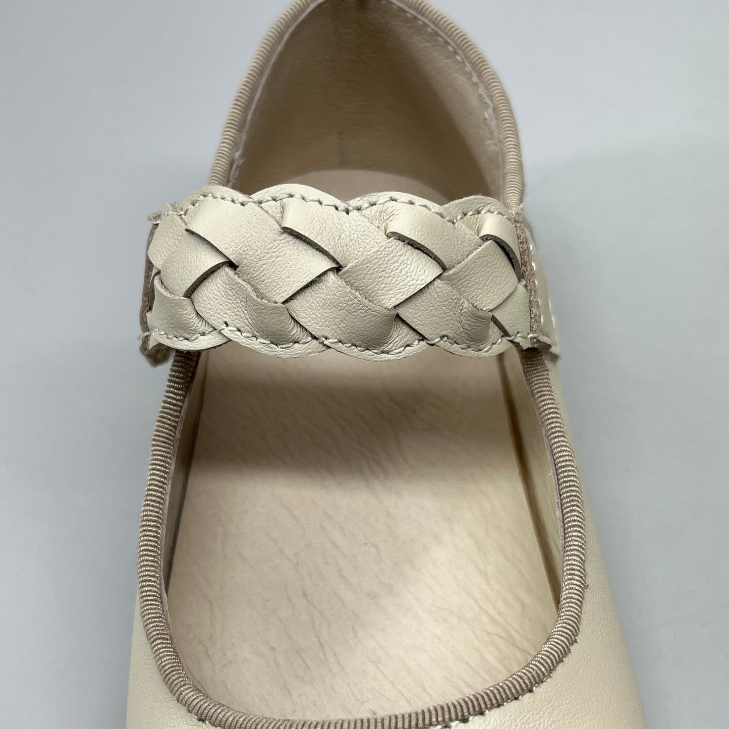 OLD SOLES Lady Plat Braided Strap Leather Shoe Kid’s Sz 26 US 9.5 Cream #817
