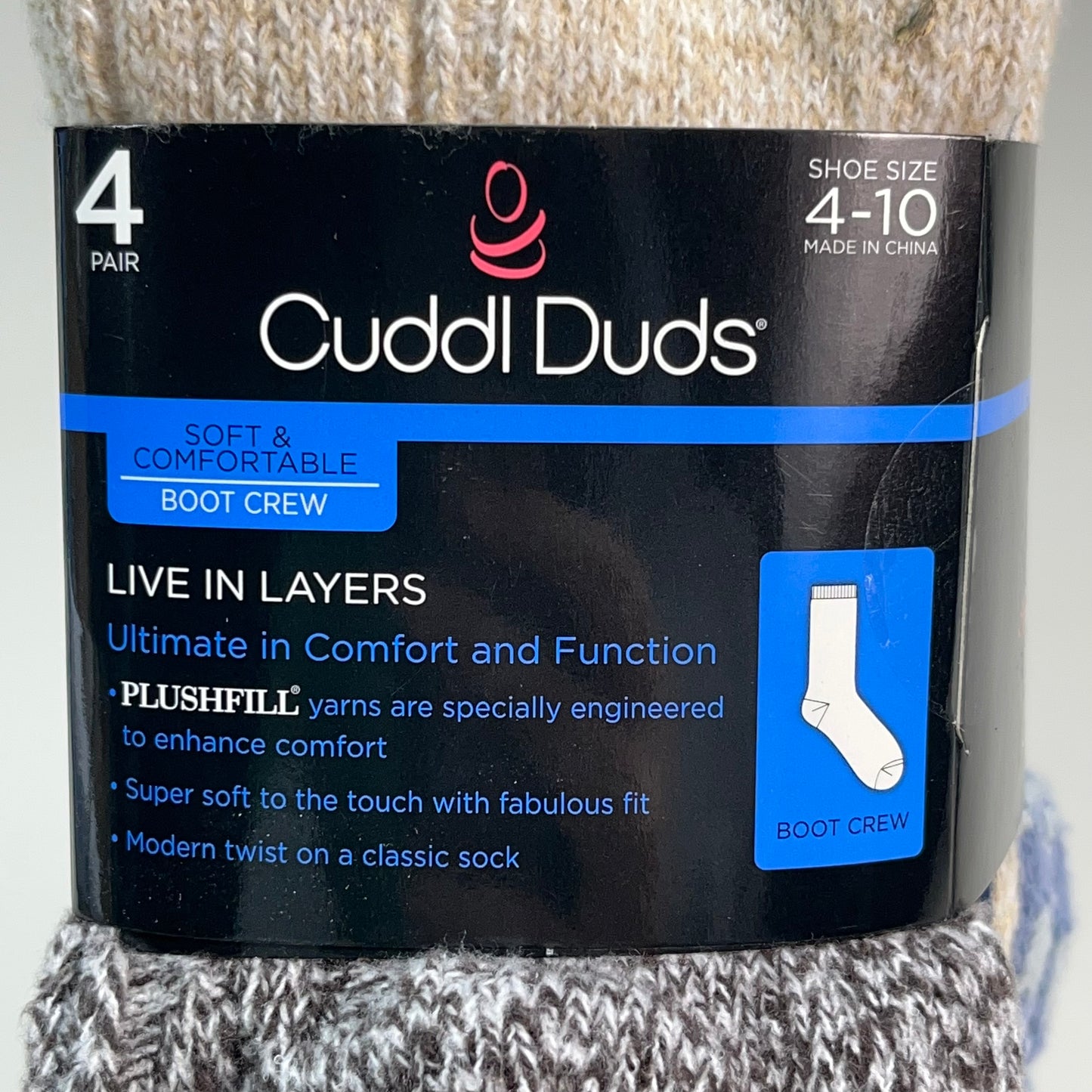 CUDDLE DUDS Soft Boot Crew Socks Plushfill 4 Pair Sz 4-10 Tempest Blue (New)