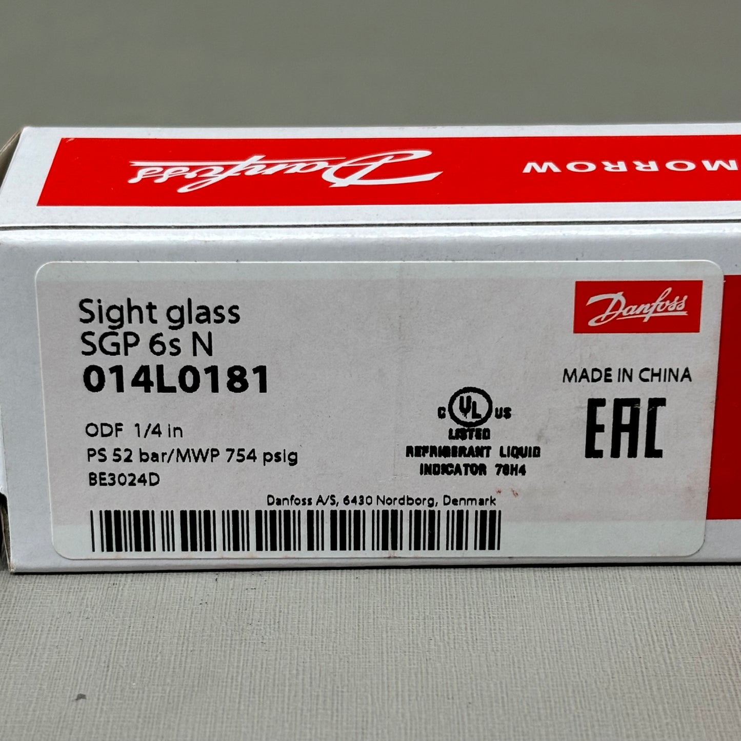 DANFOSS Sight Glass HVAC Monitoring Refrigerant Level 1/4" x 1/4" ODF 014L0181