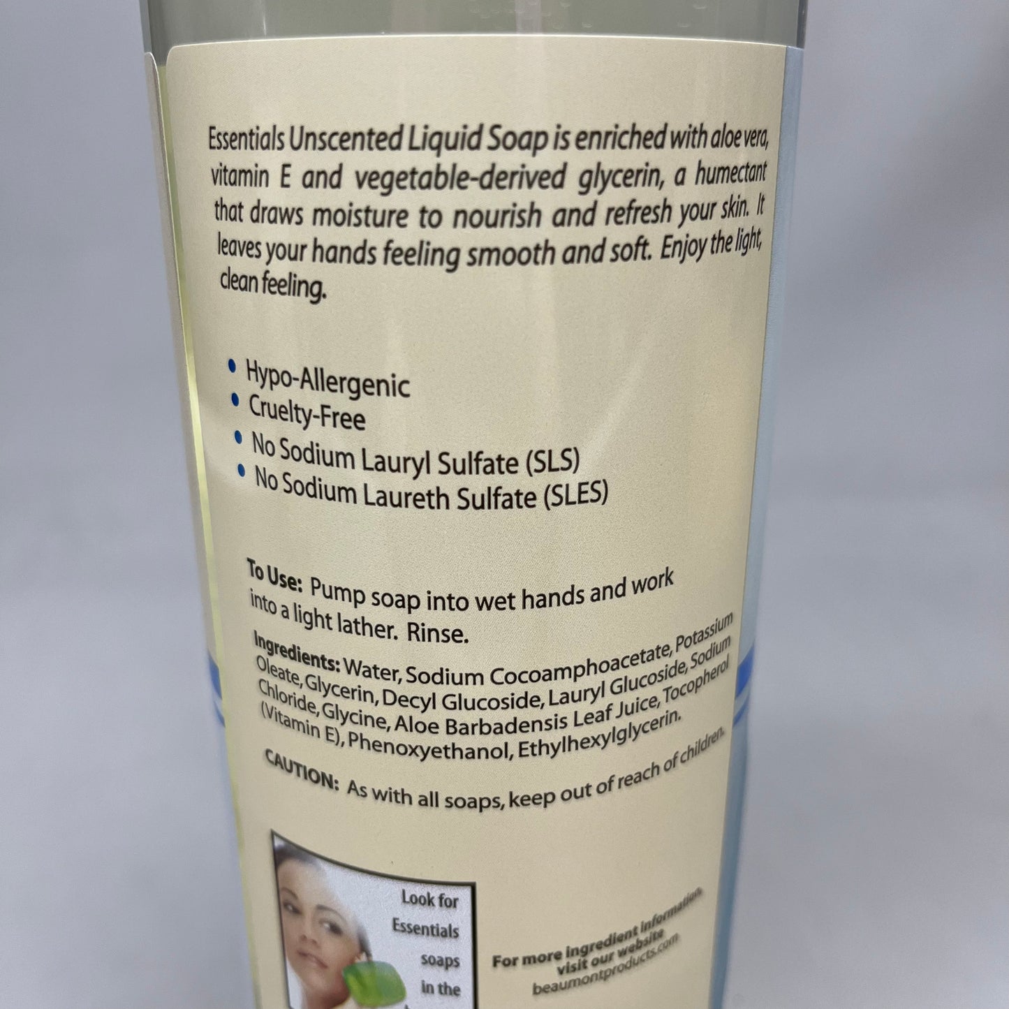 CLEARLY NATURAL 2-PACK! Essentials Unscented Glycerin Liquid Hand Soap 32 oz. E (New)