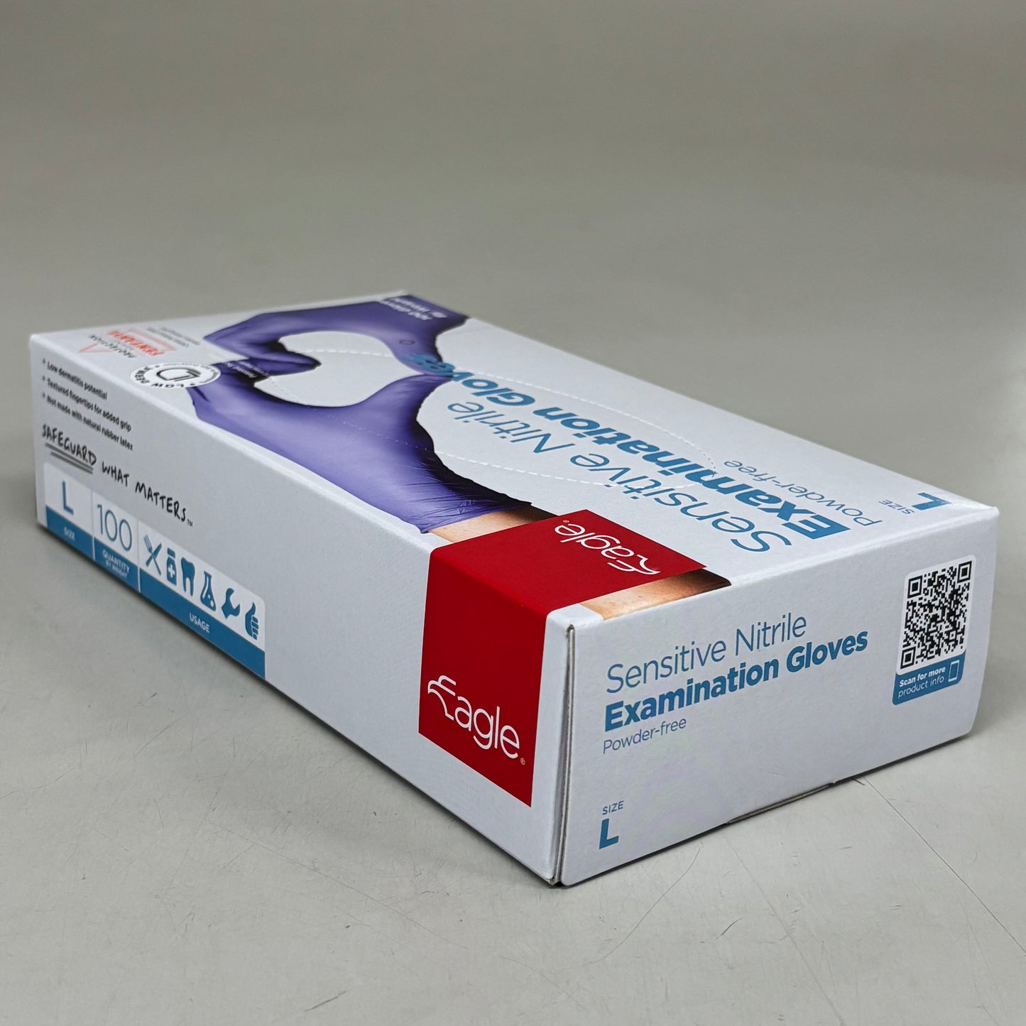 ZA@ EAGLE (10 BOXES, 100 GLOVES EACH) Sensitive Nitrile Examination Gloves Sz L Blue As-is