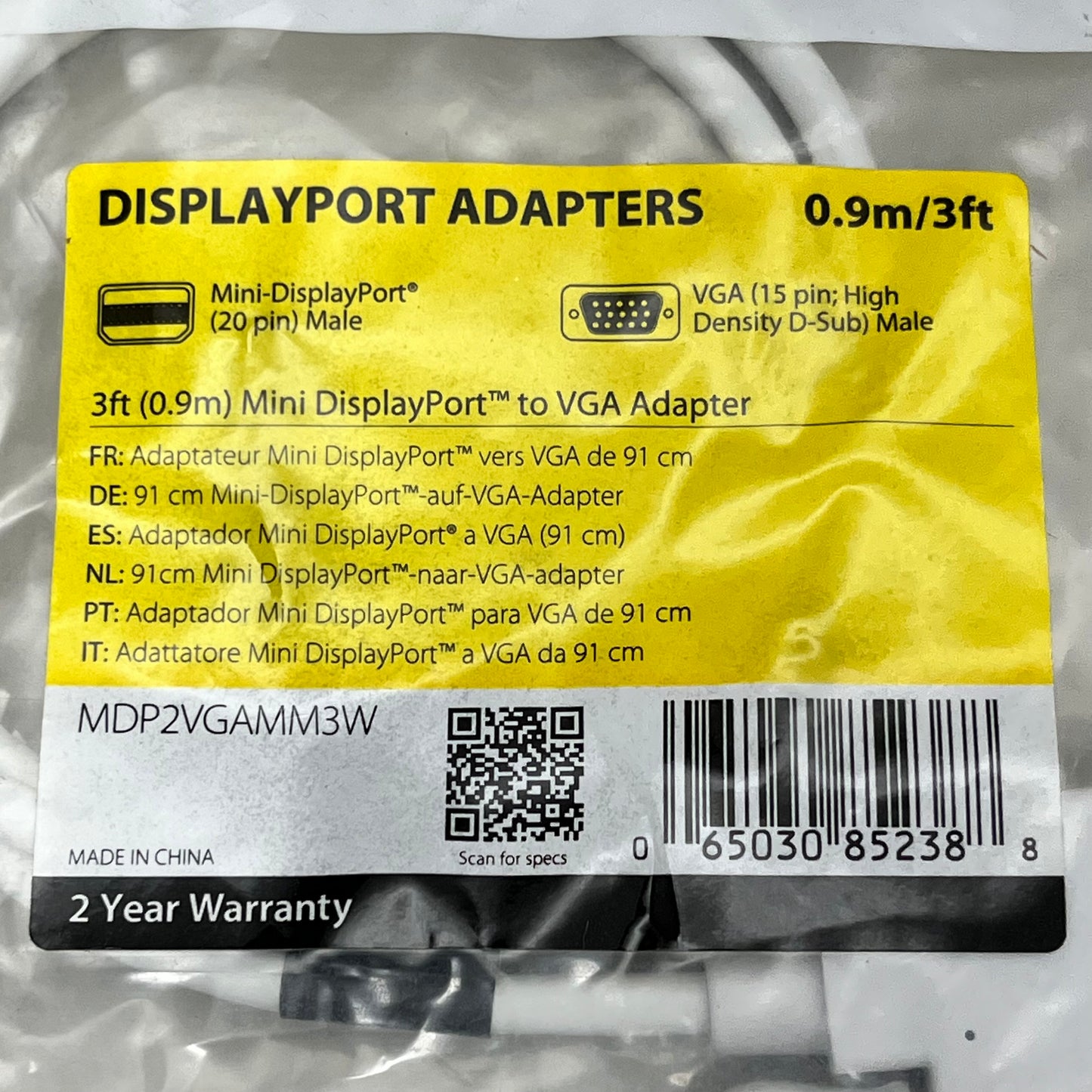 STARTECH.COM (2PK!) DisplayPort to VGA Adapter Converter Cable 3ft/0.9m White