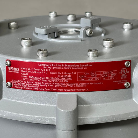 RED SKY Round Series Hazardous Location Lights 45W Voltage RND2-45-120-277-5K-120-H2-DLG-GRY-PND