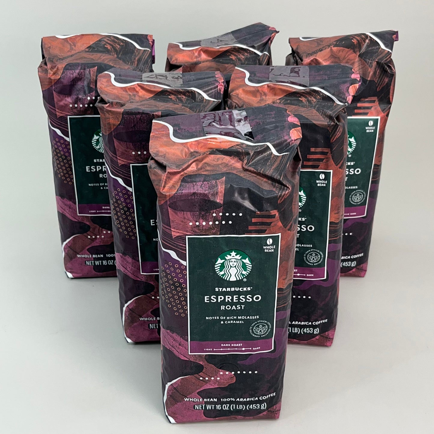 ZA@ STARBUCKS (6 PACK) Espresso Roast Whole Bean Arabica Coffee 16 oz 1LB BB 11/24