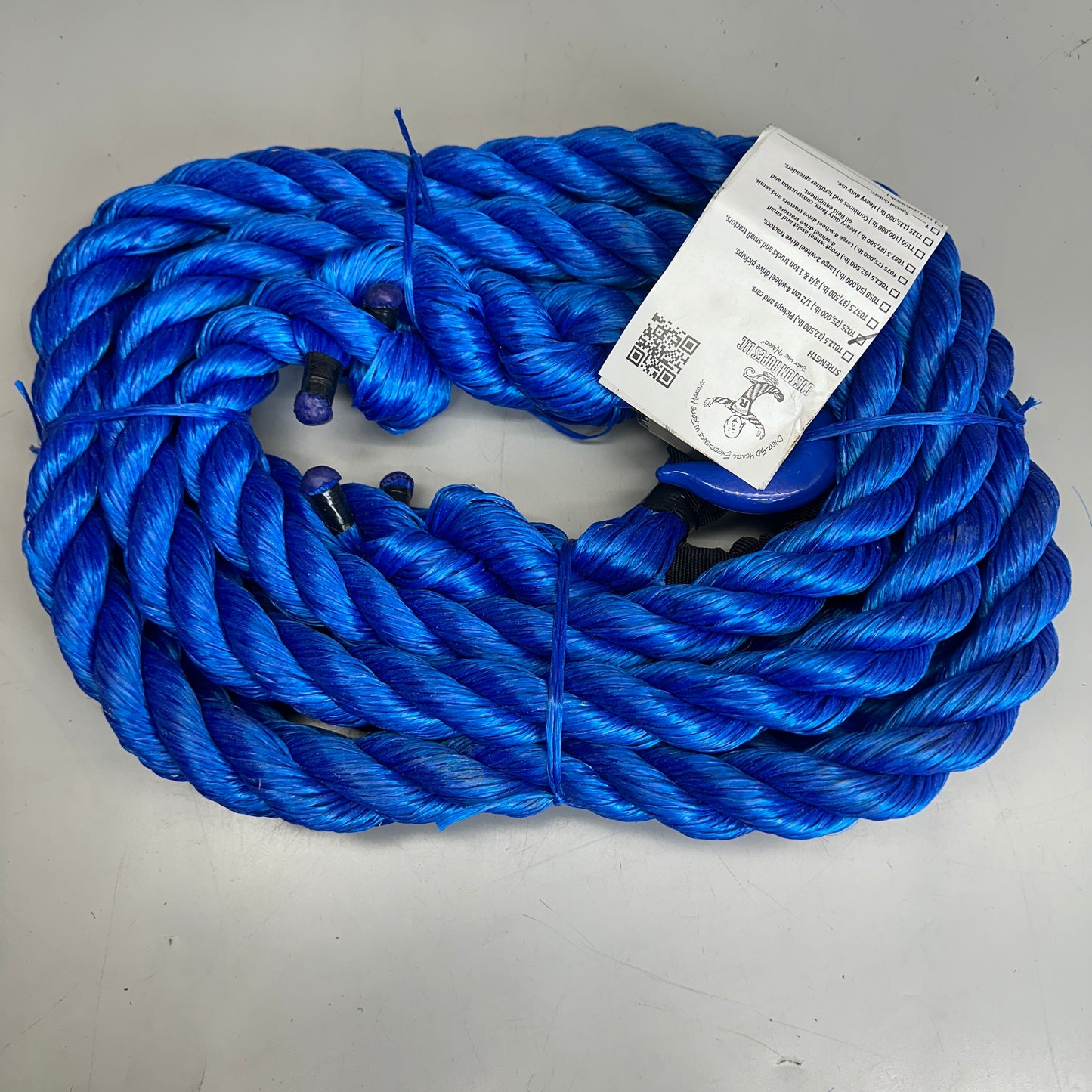 CUSTOM ROPES Tow Rope 1/2 Ton Pickup Truck 25,000 lb Capacity Blue T025