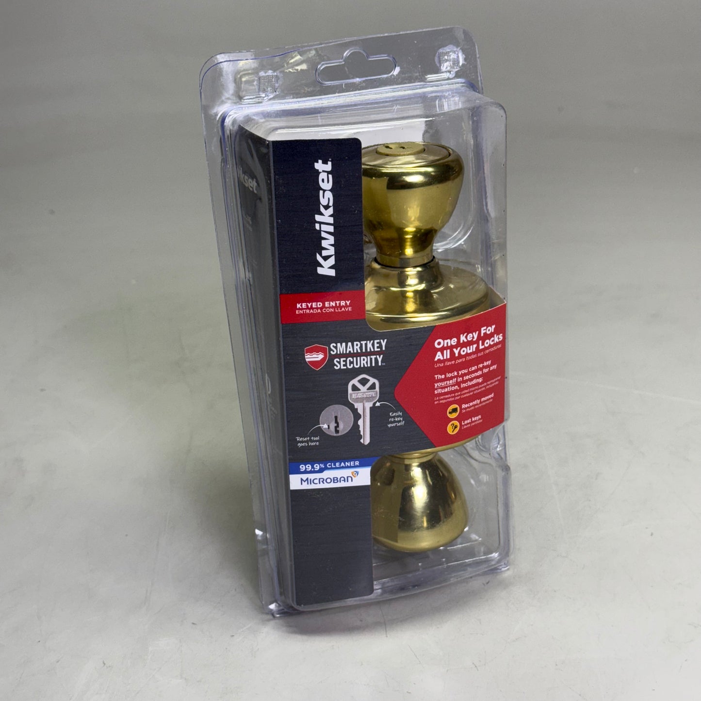 KWIKSET Smartkey Security Keyed Entry Door Knob w/ Microban Gold 94002-951