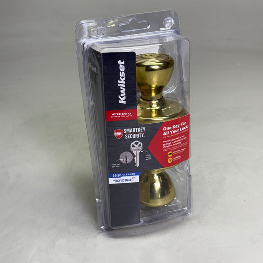 KWIKSET Smartkey Security Keyed Entry Door Knob w/ Microban Gold 94002-951