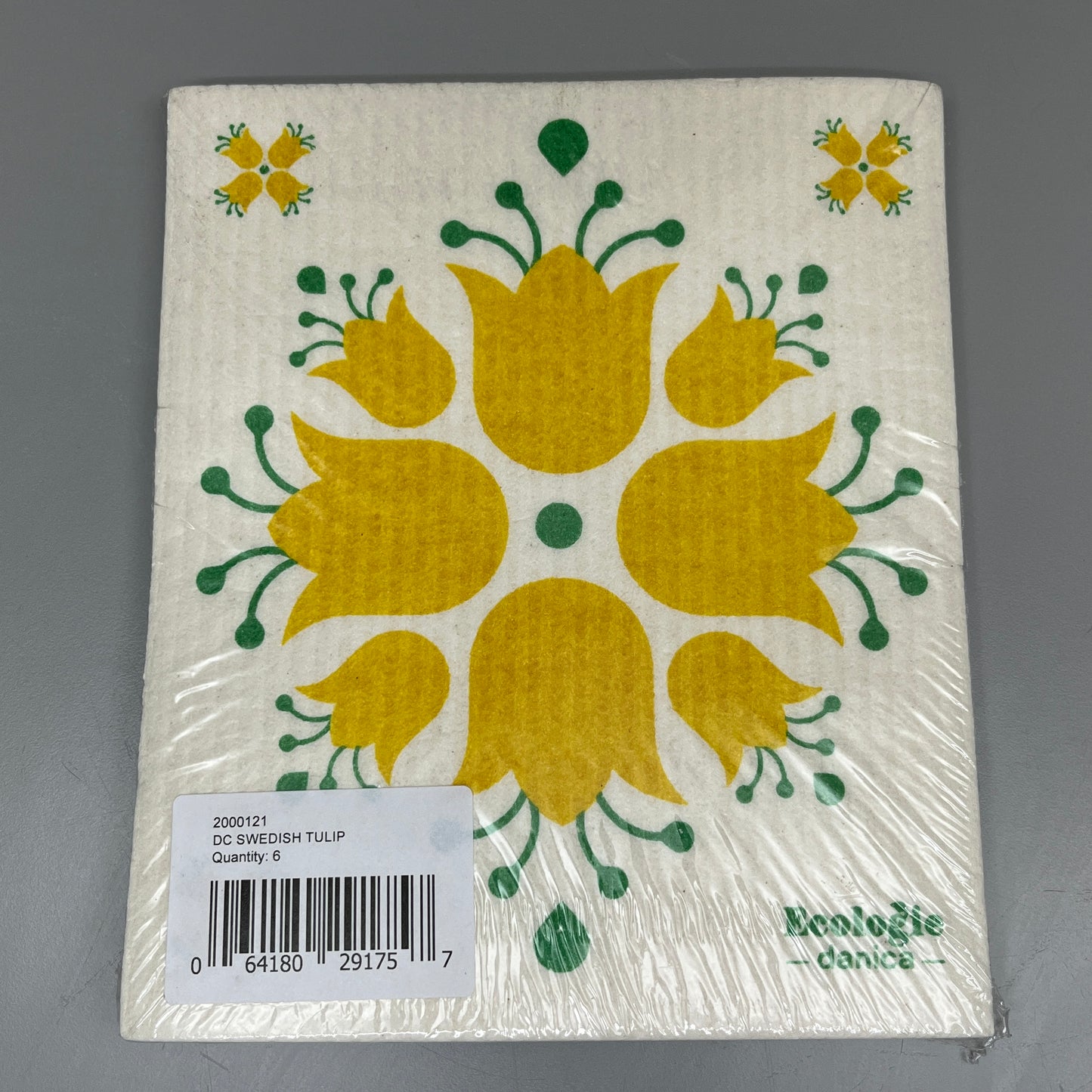 DANICA ECOLOGIE 6-PACK! Swedish Tulip Dishcloth Yellow Flower Print 200121 (New)