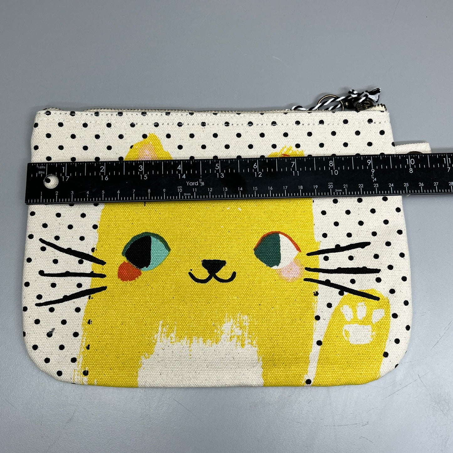 DANICA STUDIO Meow Meow Cats Polka Dot Zipper Pouch 9.75" x 7" Yellow Cat 7002046 (New)
