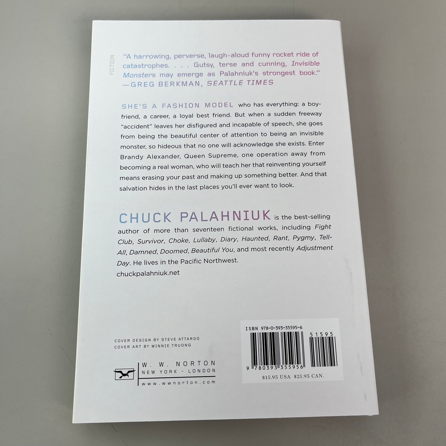 Invisible Monsters: A Novel Chuck Palahniuk 8" x 5.5" Paperback White Cover (New)