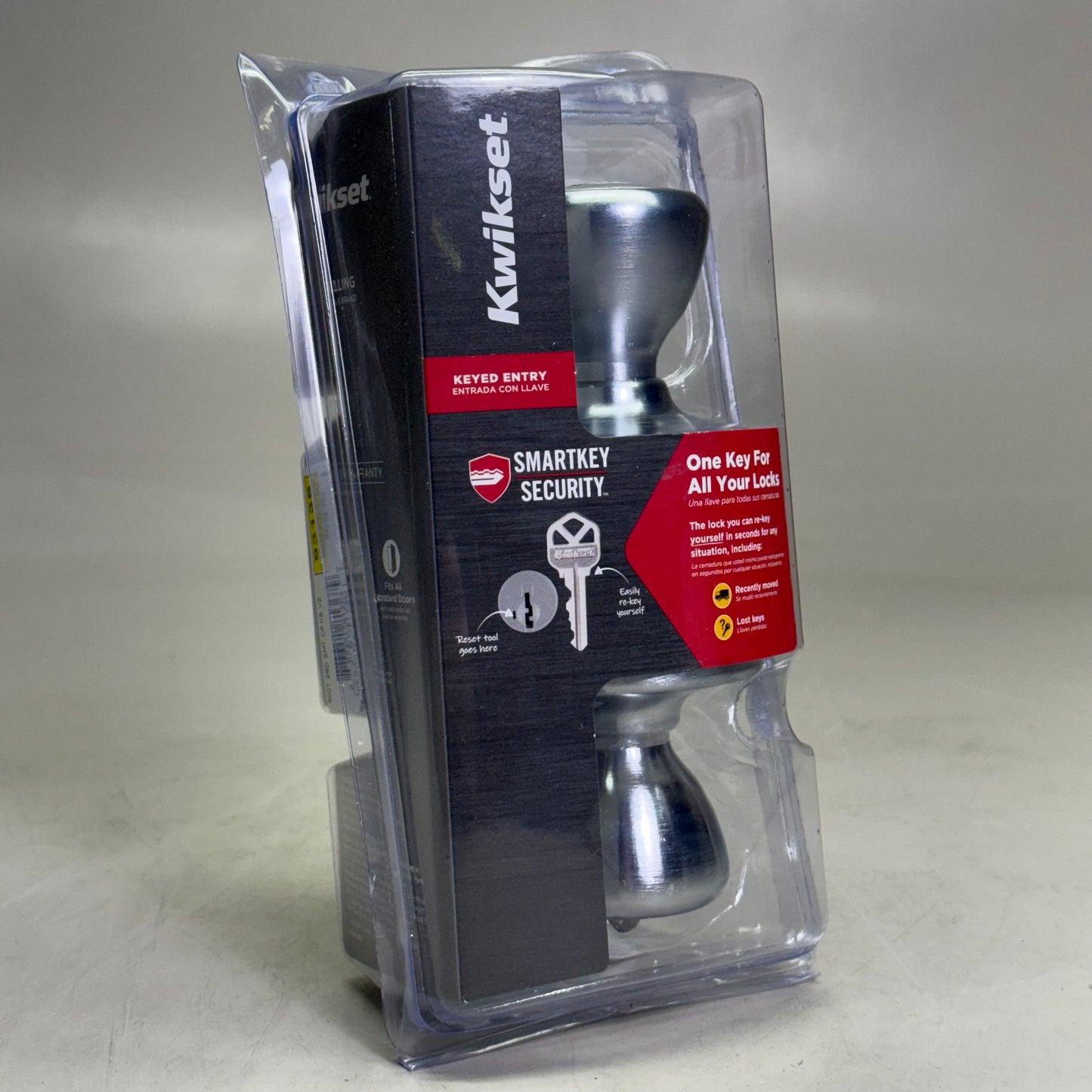 KWIKSET Smartkey Keyed Entry Door Knob w/ Microban Satin Nickel 94002-952