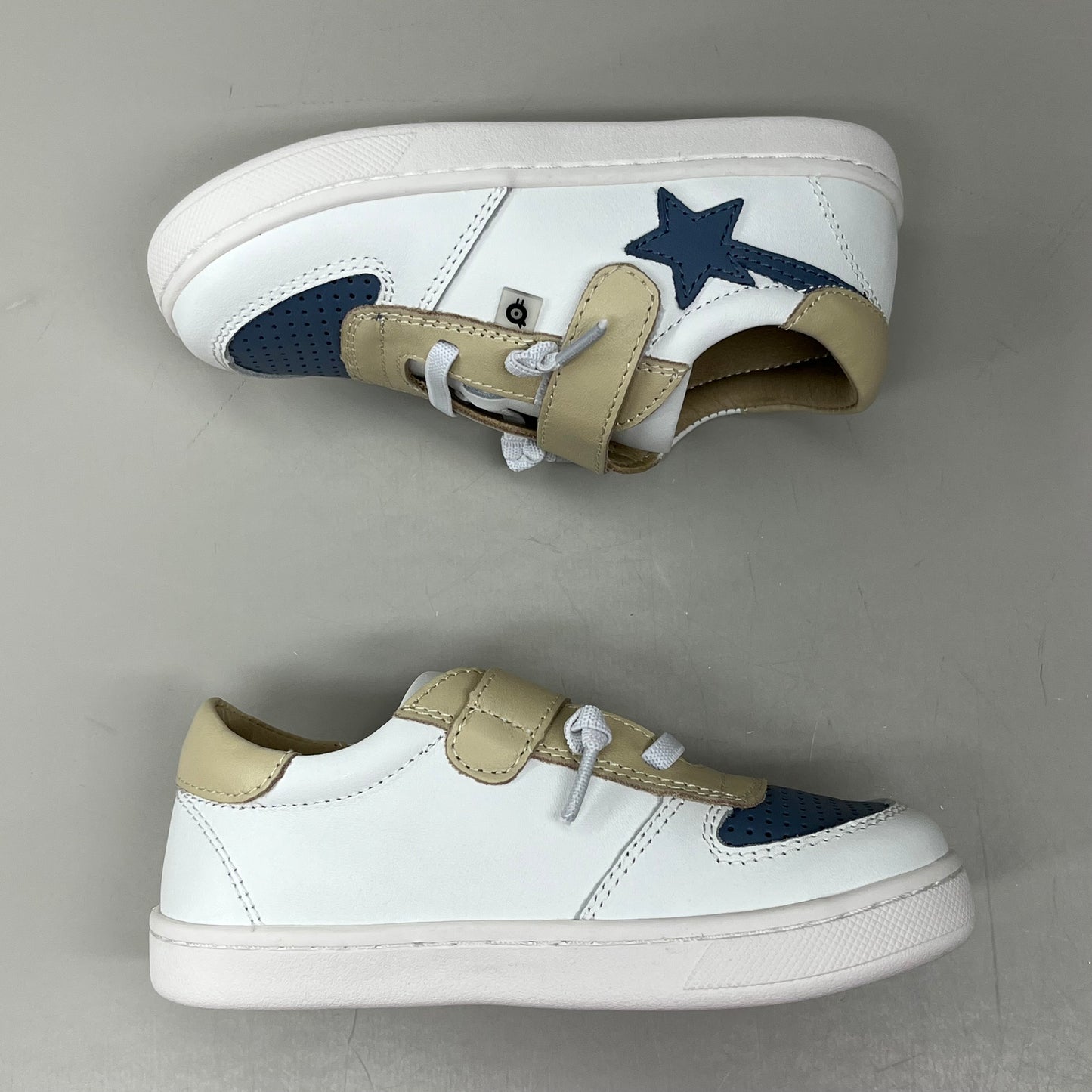 OLD SOLES Runsky Sneakers Leather Shoe Kid’s Sz 26 US 9.5 Cream/Indigo/Snow #6135