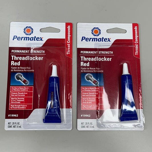 PERMATEX 2-PACK! Threadlocker Red Permanent Strength 3/8" - 1" 19962 .2oz (New)