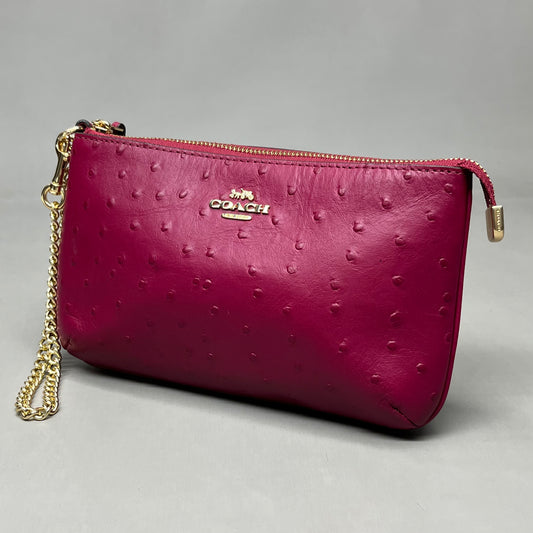 COACH Ostrich Large Leather Wristlet Wallet Phone Case With Chain Pink F79891 (New)