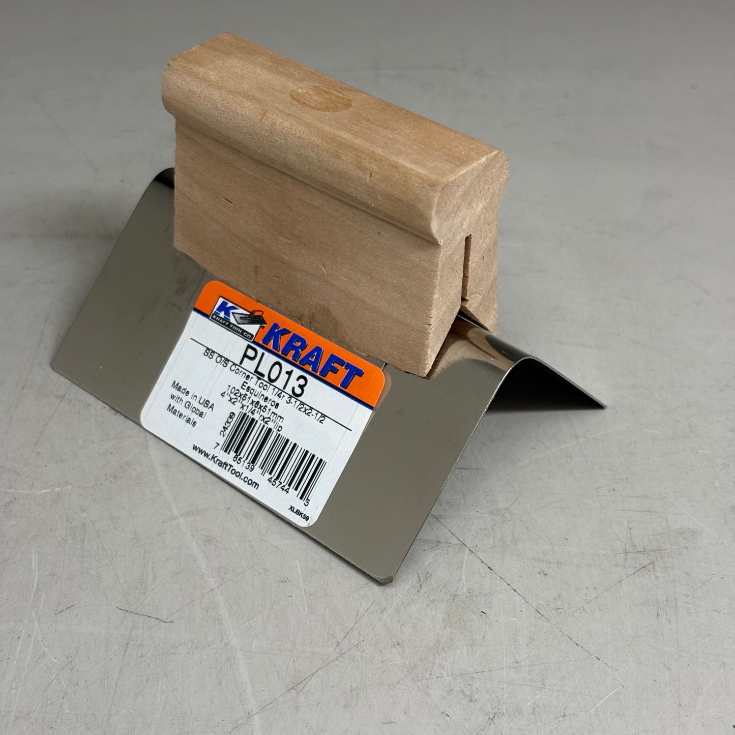 KRAFT TOOL CO Stainless Steel Outside Corner Tool with Wood Handle 4" x 2" 1/4"R