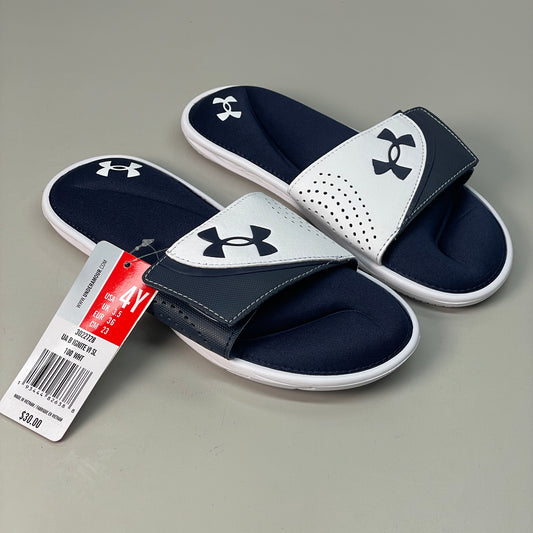 UNDER ARMOUR Youth UA B Ignite VI SL Size 4Y Slides Navy Blue and White 3022728 (New)