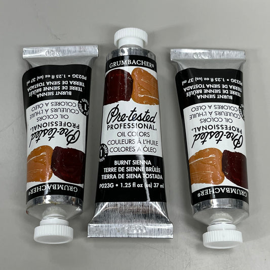 GRUMBACHER 3-PACK! Oil Paint Pre Burnt Sienna 1.25 fl oz / 37 ml P023G (New)