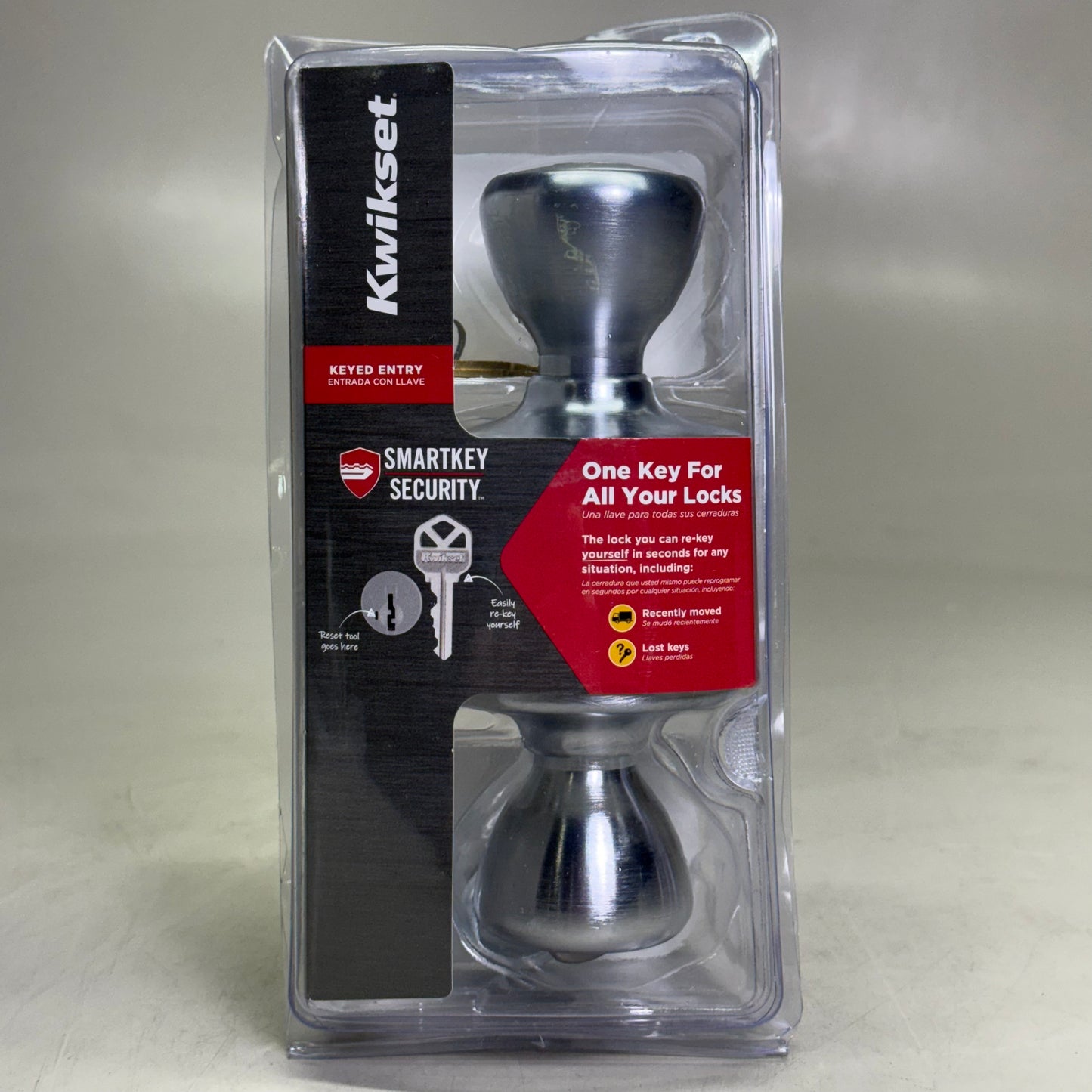 KWIKSET Smartkey Keyed Entry Door Knob w/ Microban Satin Nickel 94002-952