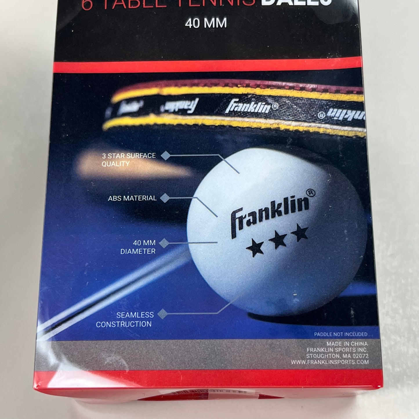 FRANKLIN (24 TOTAL BALLS) 3 Star Table Tennis Balls Ping Pong 40mm White 57102