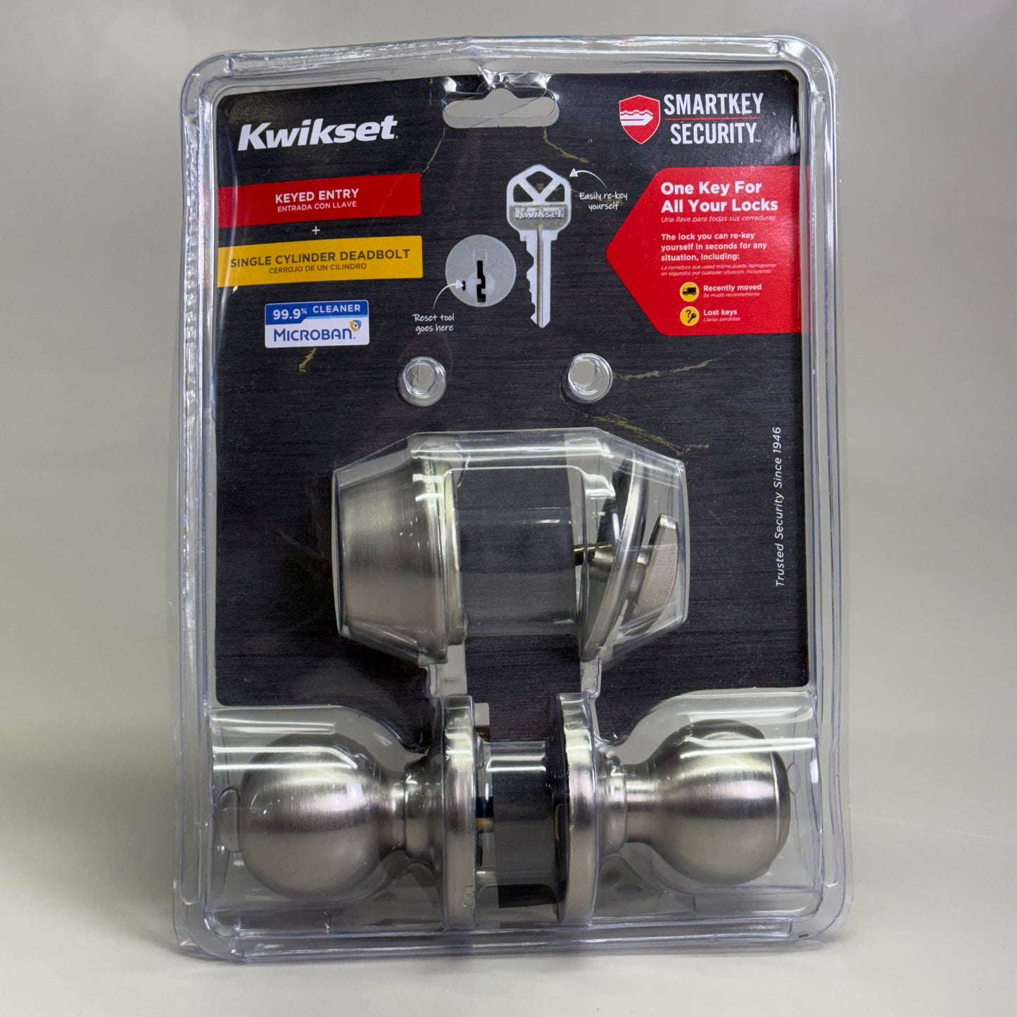 KWIKSET Keyed Entry & Single Cylinder Deadbolt Satin Nickel Finish 96900-422