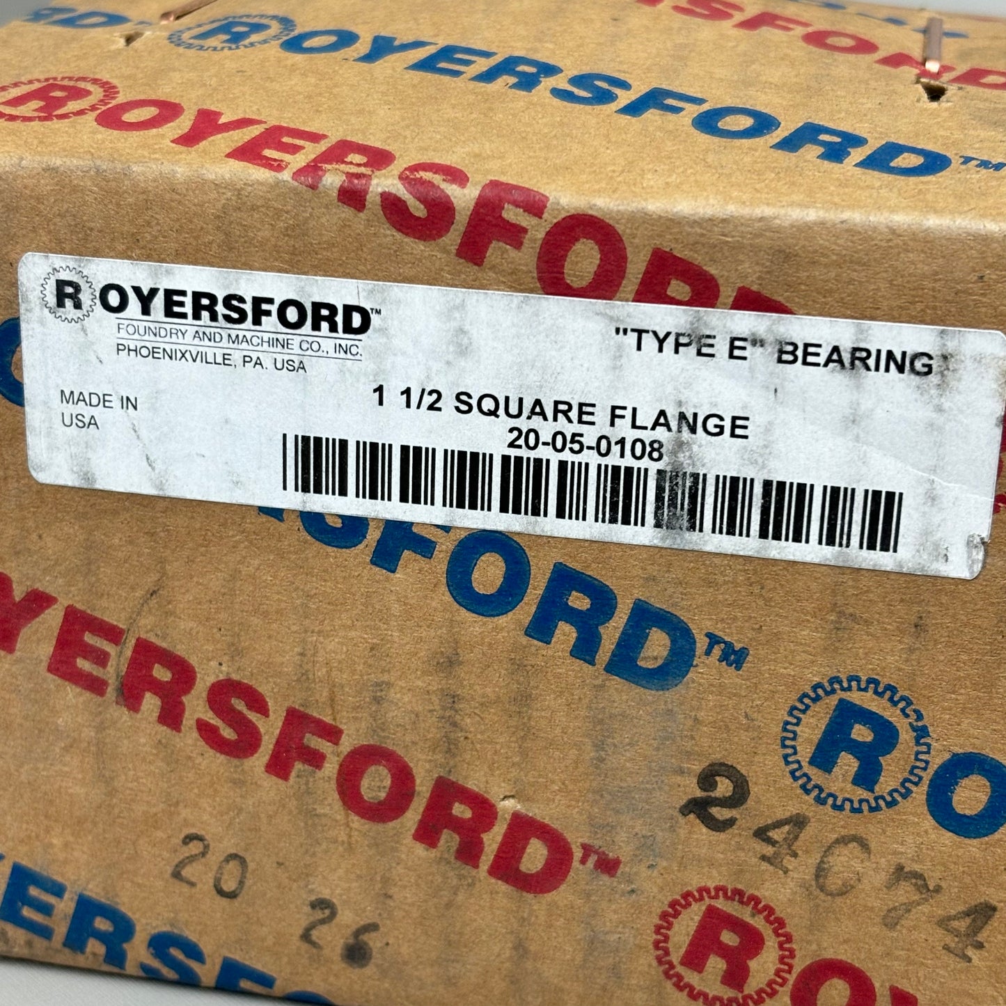 ROYERSFORD Type E 4-Bolt Square Flange Bearing 1-1/2" Dual Locking 20-05-0108