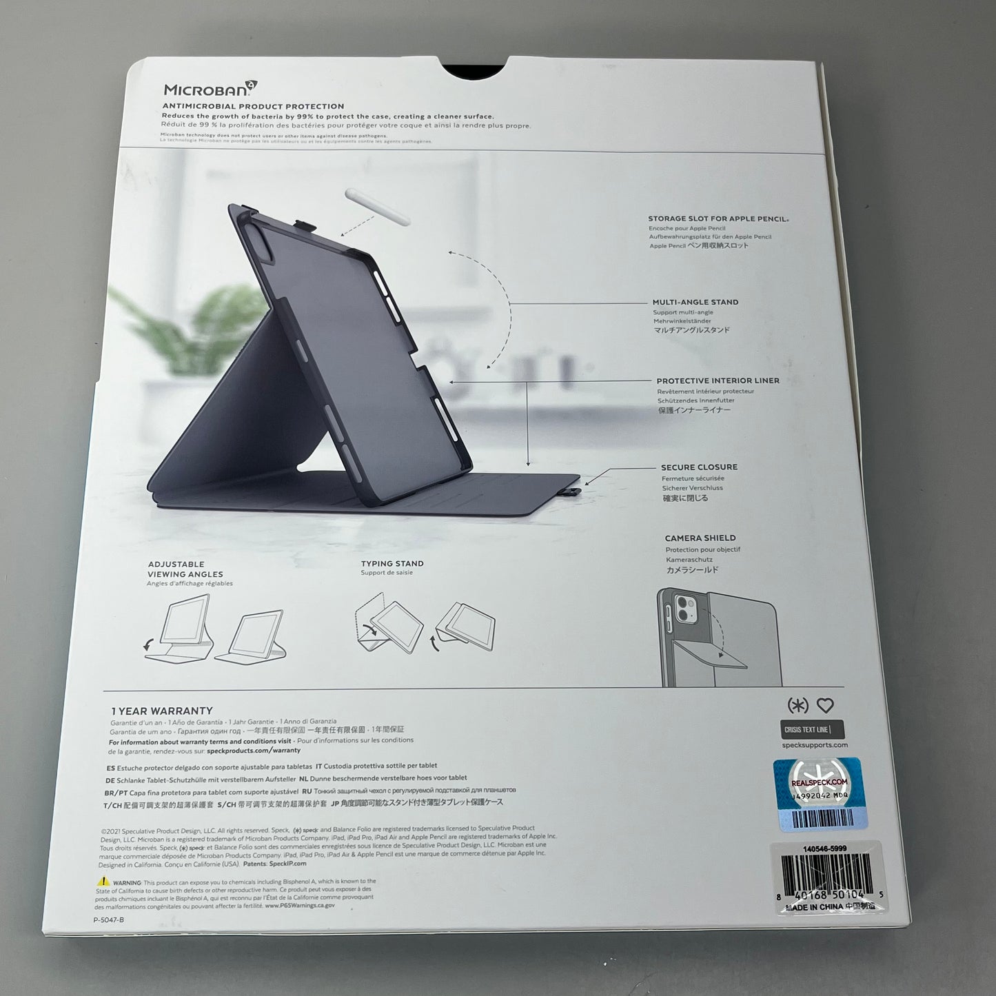 SPECK Balance Folio Apple Ipad Case Camera Shield Stand Ipad Pro 12.9 2018-2022 Grey