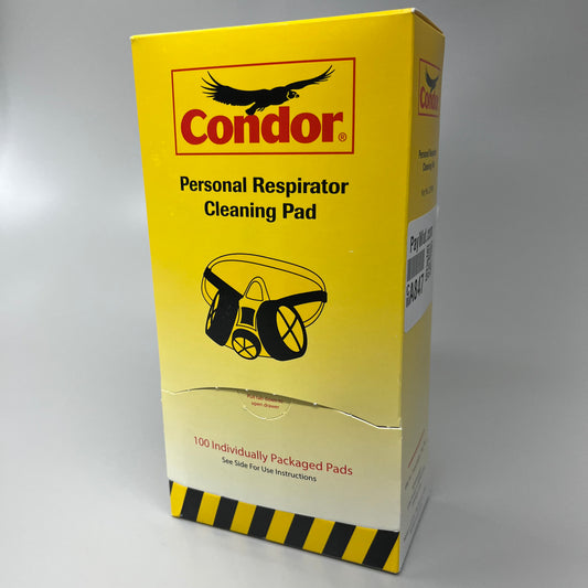 CONDOR Non-Alcoholic Personal Respirator Cleaning Pad 100 Pads Yellow 22PN88 (New)