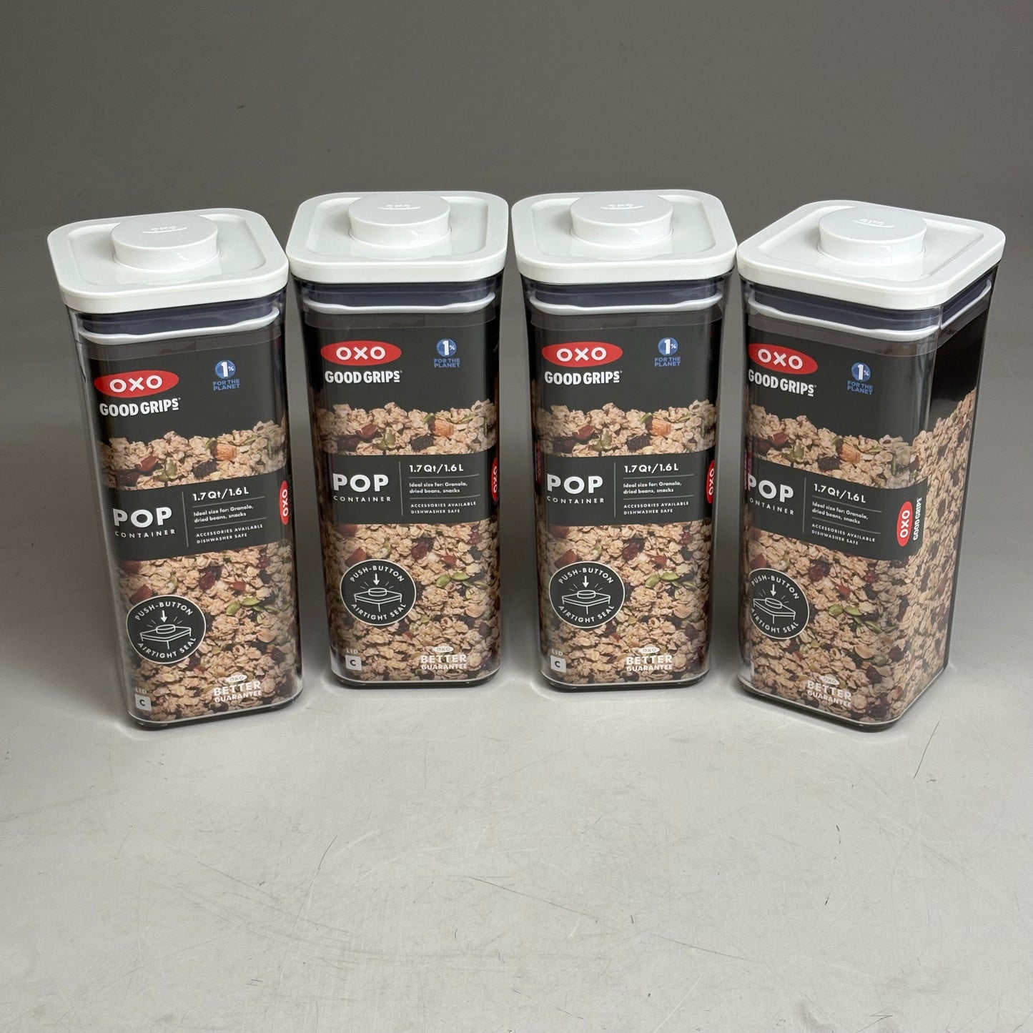 OXO (4 Pack) Good Grips POP Container Small Square Medium 1.7 Qt 719812684956