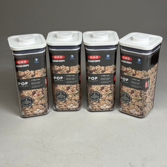 OXO (4 Pack) Good Grips POP Container Small Square Medium 1.7 Qt 719812684956