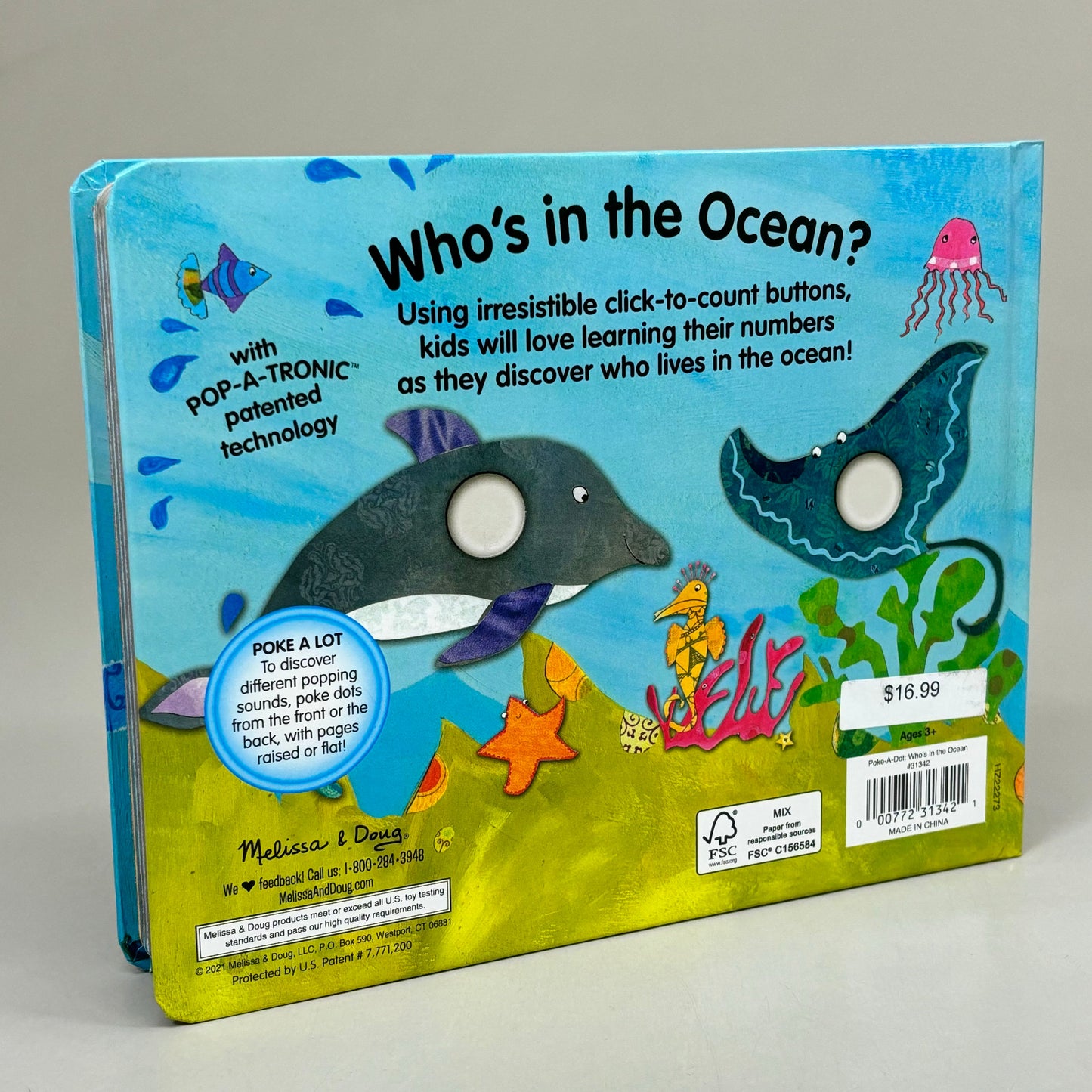 ZA@ MELISSA & DOUG Who's in the Ocean Book Click & Pop Counting Book Hardback 31342 A