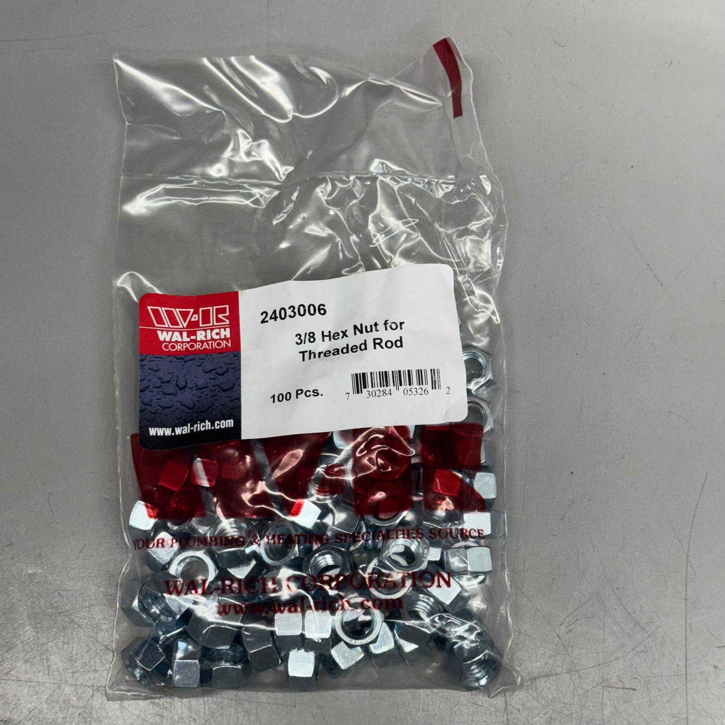 WAL RICH CORP (600) 3/8 Hex Nut For Threaded Rod 2403006