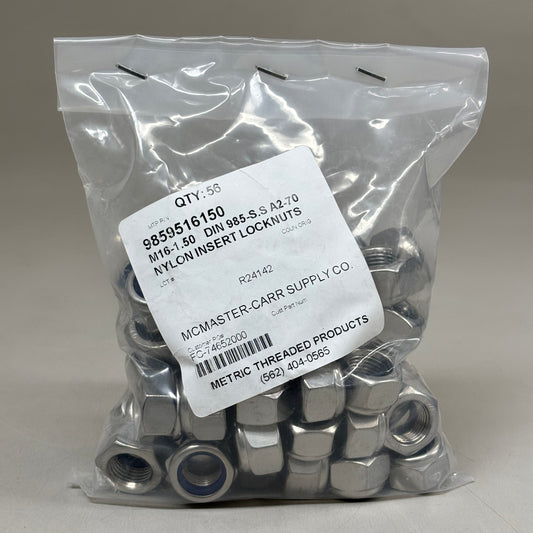 METRIC THREADED (56 PACK) Nylon Insert Locknuts M16-1.50 DIN 985-S.S 9859516150