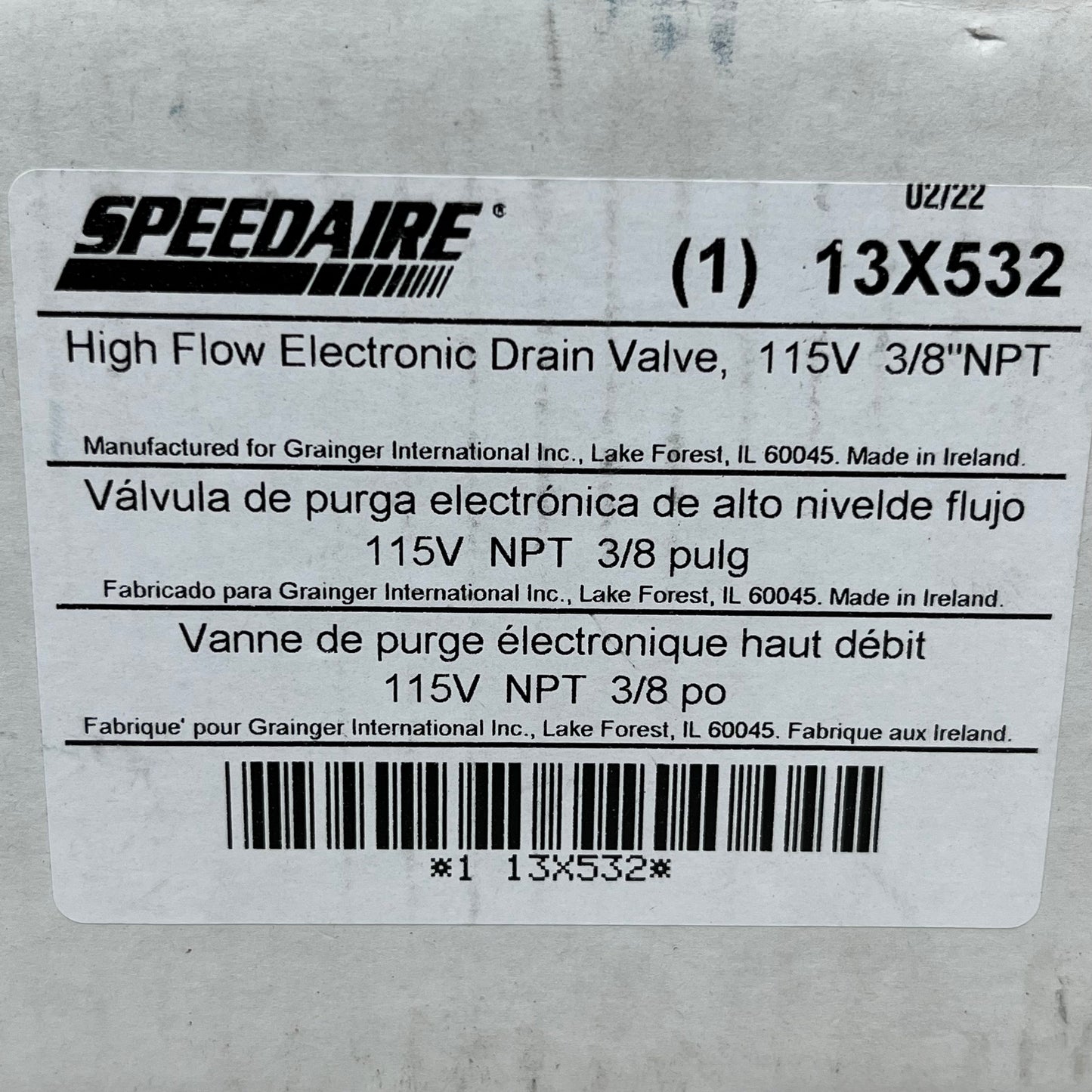 SPEEDAIR High Flow Electronic Drain Valve 115V 3/8"NPT Black 40141603 (New)