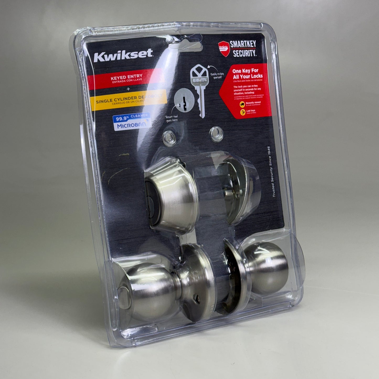 KWIKSET Keyed Entry & Single Cylinder Deadbolt Satin Nickel Finish 96900-422