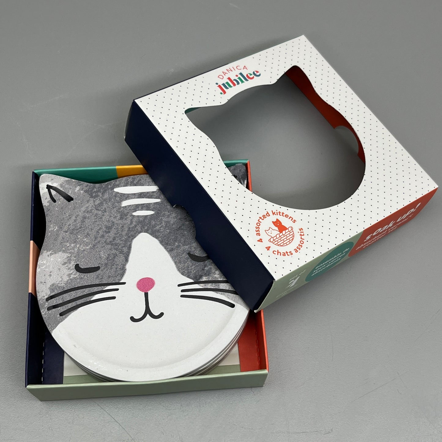 DANICA JUBILEE Set of 4! Cats Meow Soak Up Coasters W4" x L5" 4 Styles 1041001 (New)