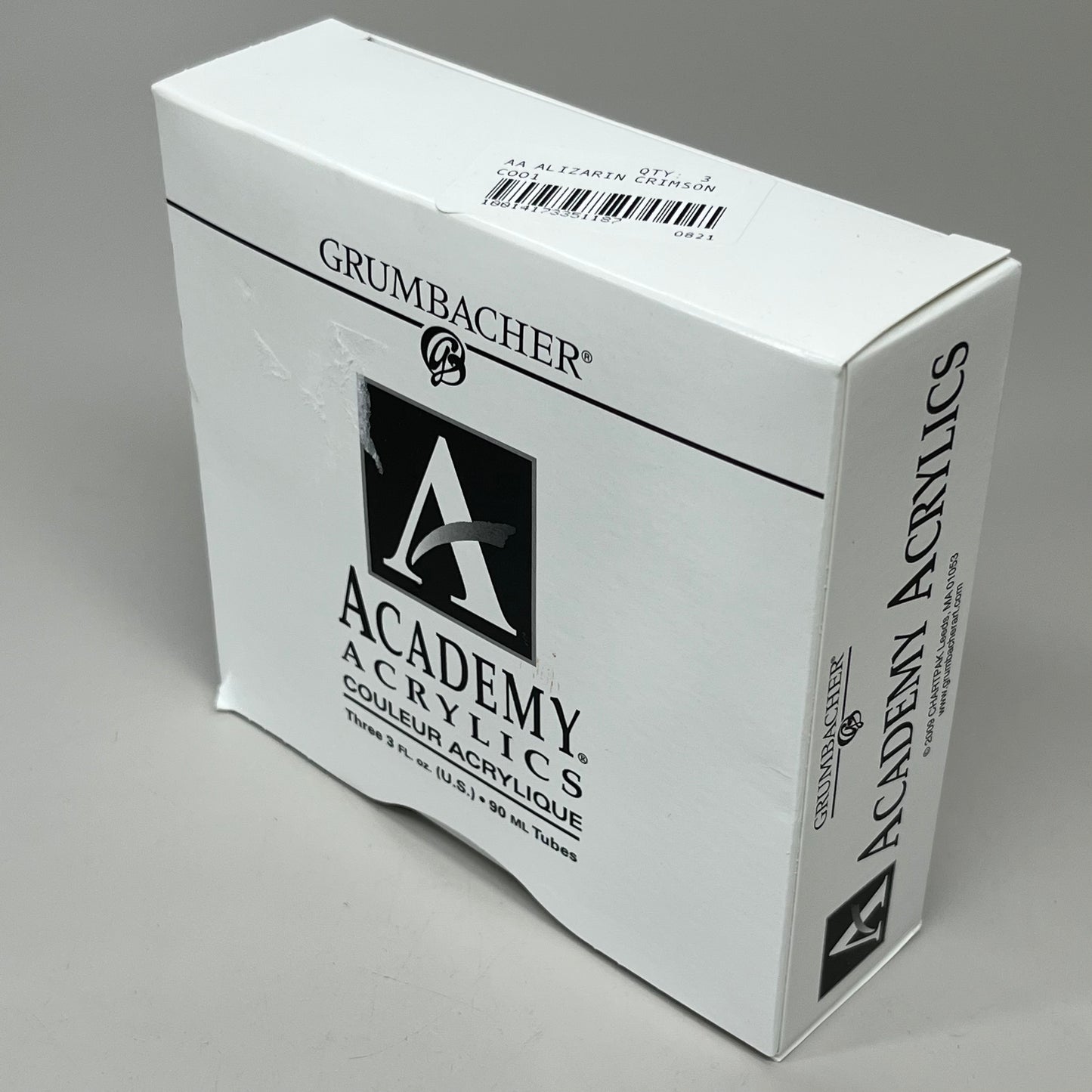 GRUMBACHER 3-PACK! Academy Acrylic Paint Alizarin Crimson 3 fl oz / 90 ml C001 (New)