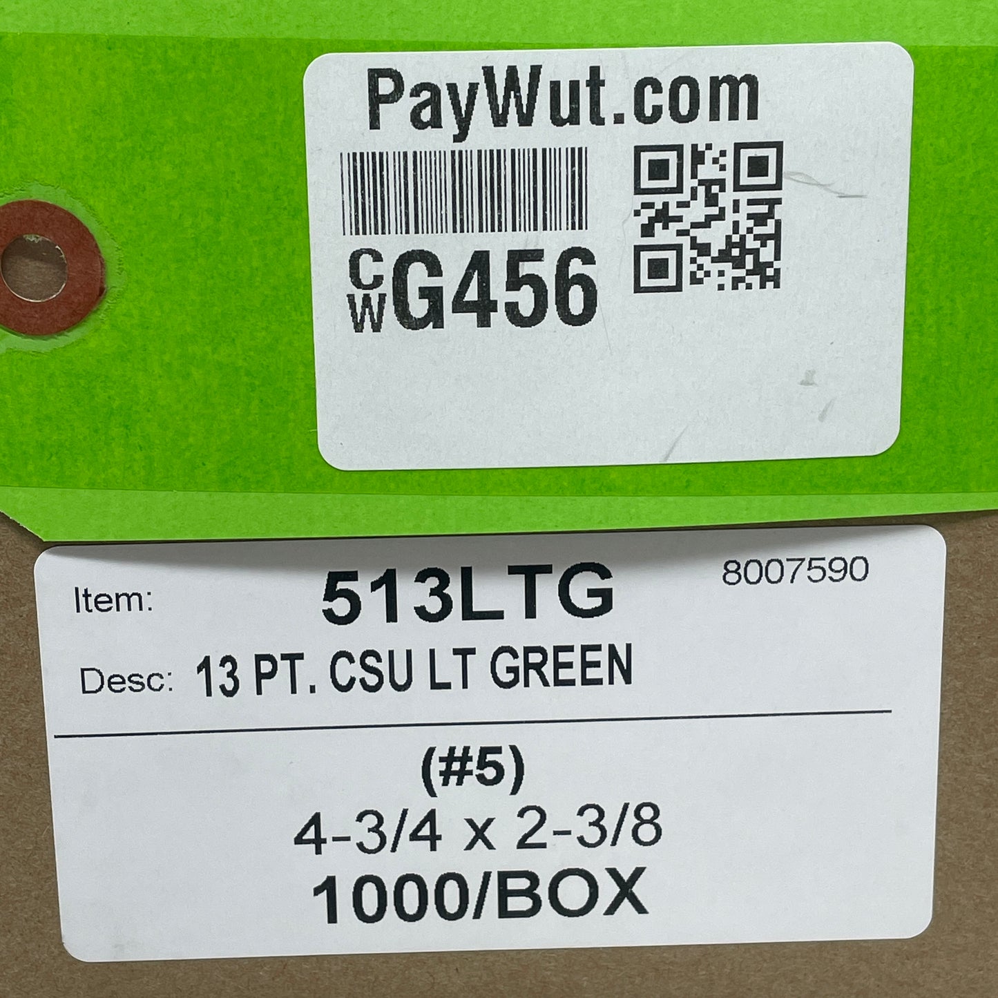 1,000 Shipping Hang Tags Light Green 13 Pt. Cardstock 4 3/4" x 2 3/8" 513LTG